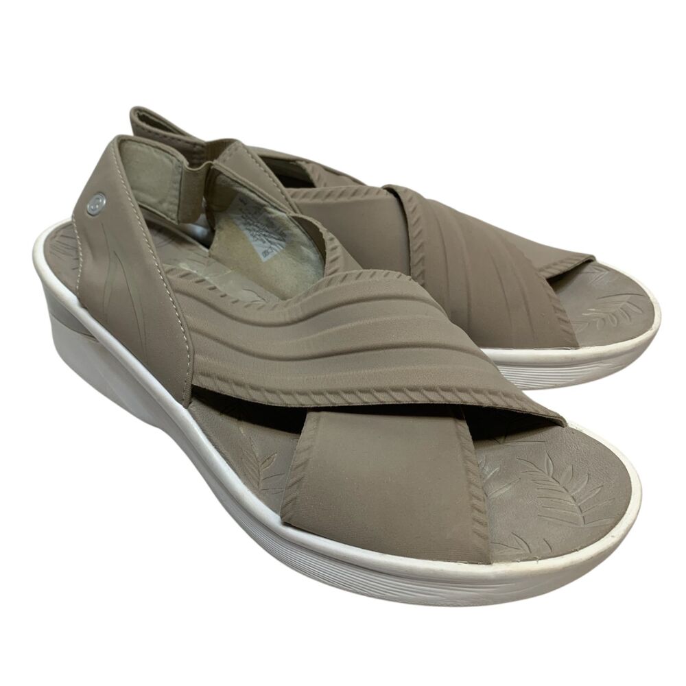 BZees Sandals Womens 10M Taupe Sunset Crisscross Slingback Comfort Wedge